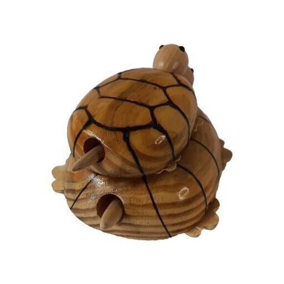Wooden Turtle Tortoise And Baby On Wheels Moving Head And Tail Toy 6.5" X 4.5" - Picture 5 of 8